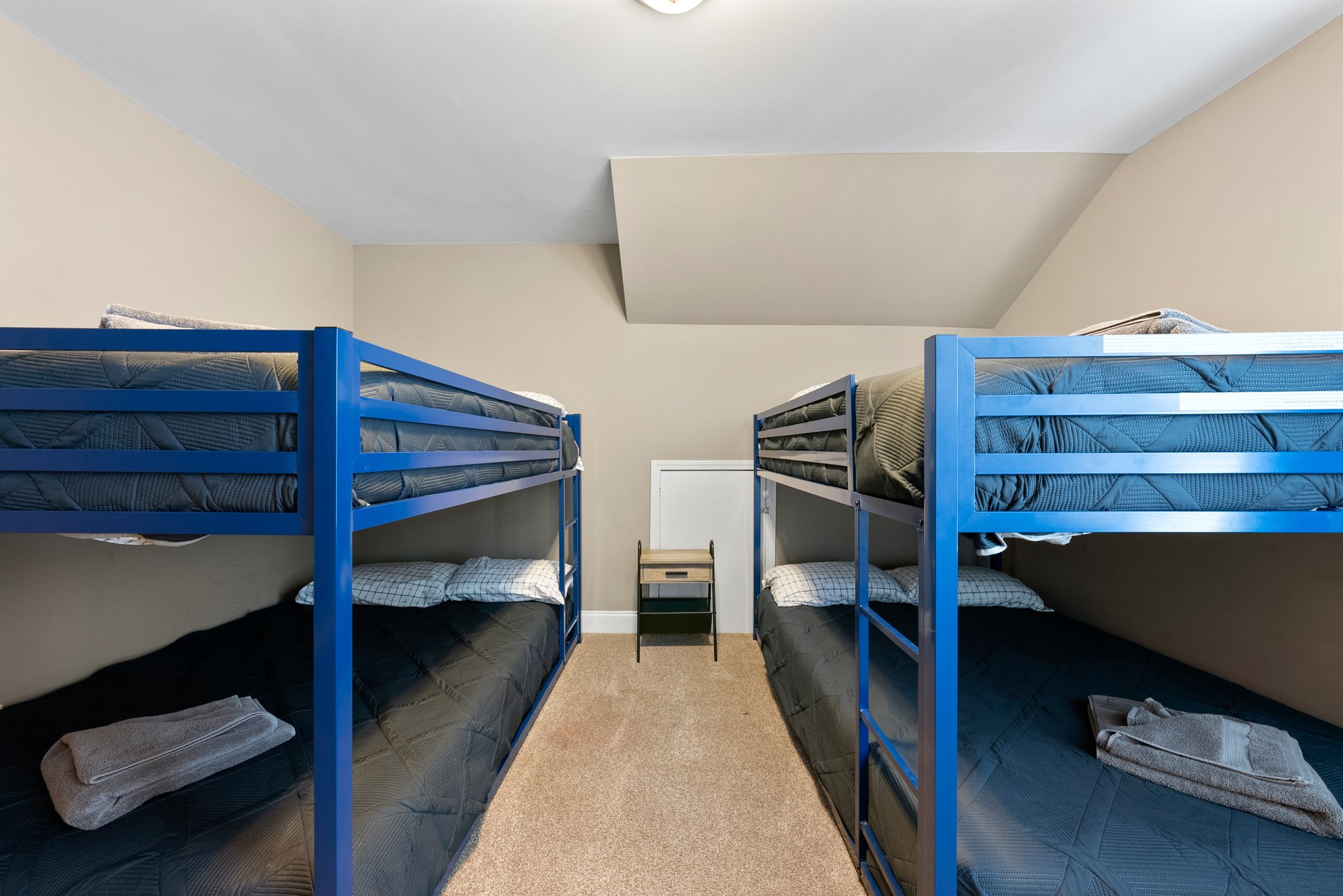 Bunk beds with bright blue frames